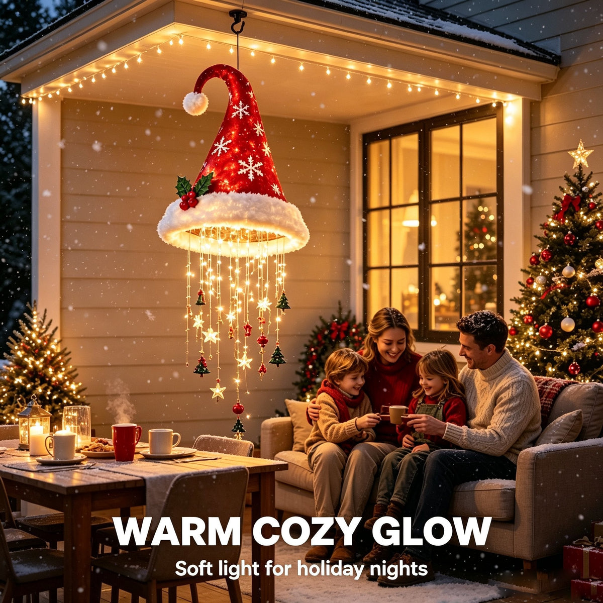 🎅✨ Lighted Santa Hat Hanging Chandelier