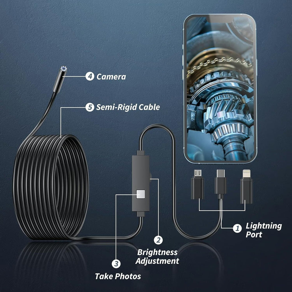 🔥LAST DAY SALE 49% OFF-🔎 Plug-and-Play Endoscope Camera - Compatible with Android & iPhone & ipad for Direct Connection
