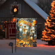 Skull Skeleton Fall Halloween Pumpkin It's The Most Wonderful Time Of The Year, Halloween Solar Led Garden Flag