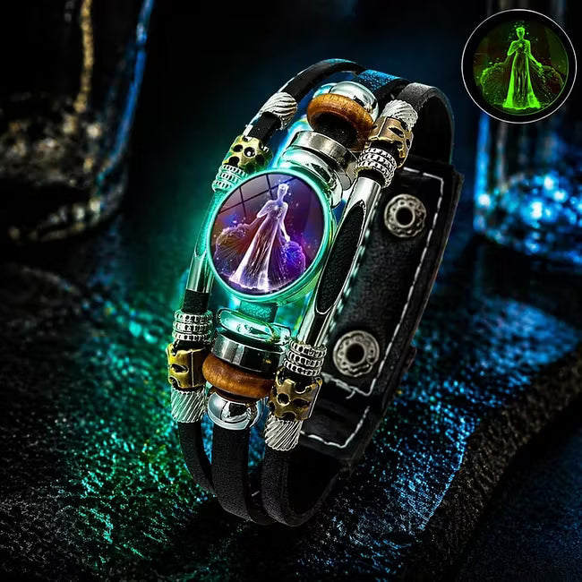 💥Last-day sale – 57% off ☪️Glow-in-the-dark leather zodiac sign bracelet for men and women (6.9/8.1 inches)♑️