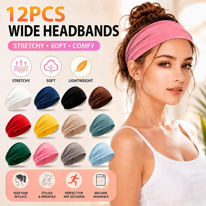 12 Pcs Women's Universal No-Slip Elastic Fashion Headband Set
