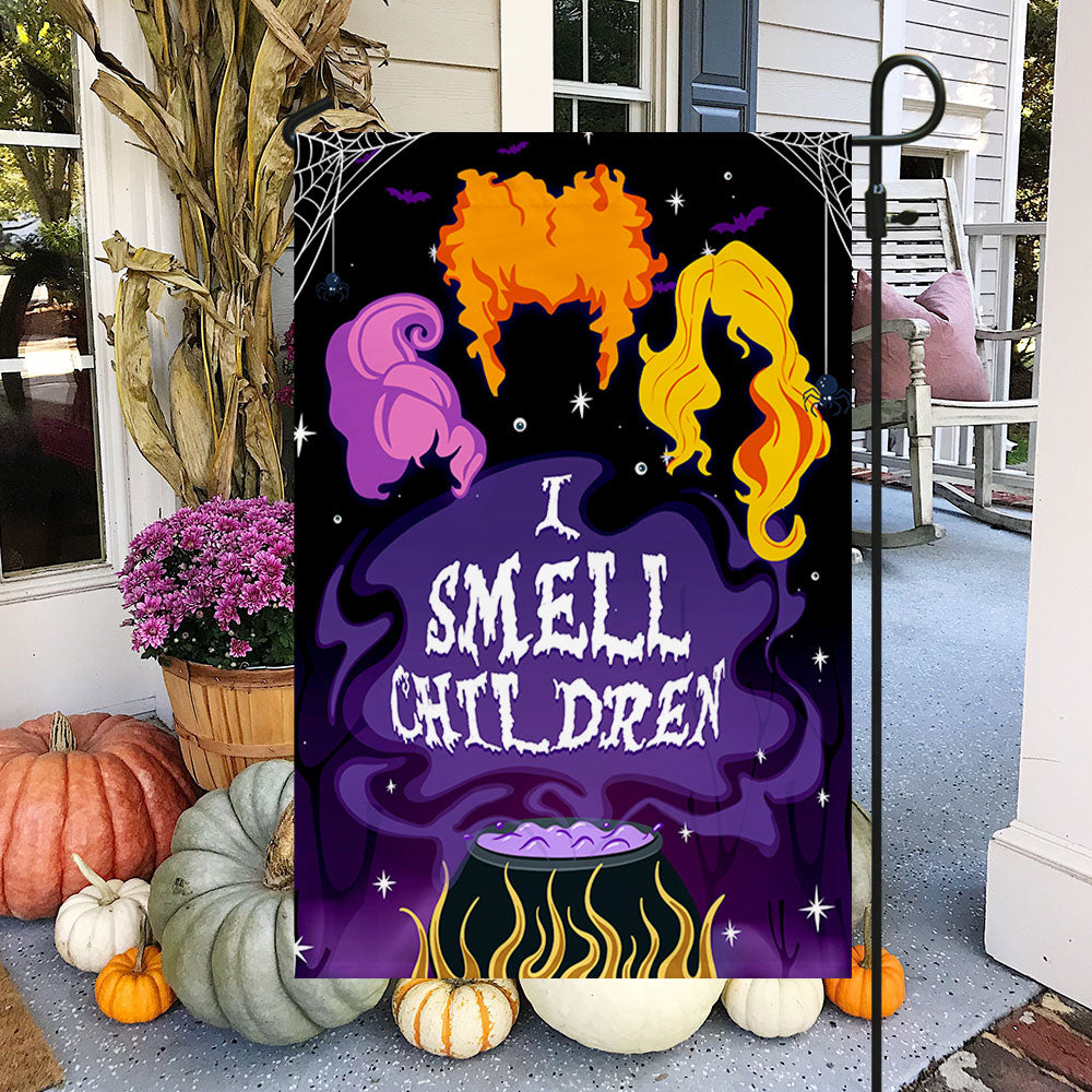 Three Witches Halloween I Smell Children Flag