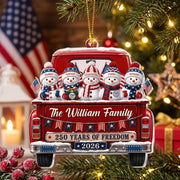 Personalized Acrylic Ornament, 250 Years of Freedom Snowman Family, Creative Patriotic Gift for Mom and Dad