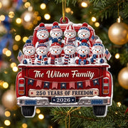 Personalized Acrylic Ornament, 250 Years of Freedom Snowman Family, Creative Patriotic Gift for Mom and Dad