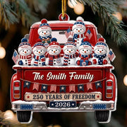 Personalized Acrylic Ornament, 250 Years of Freedom Snowman Family, Creative Patriotic Gift for Mom and Dad