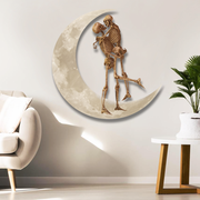 Skeleton Couple  Kiss Halloween On The Moon Hanging Metal Sign Wall Sign