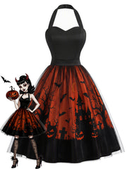 [Pre-Sale] Black 1950s Halter Sweetheart Neck Tulle Halloween Dress