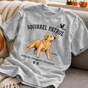 Personalized Classic Tee, Squirrel Patrol Dog Illustration, Vintage Backyard Scene, Unique Gift for Dog Lovers