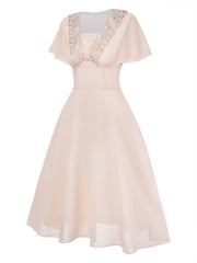 [Pre-Sale] Champagne 1950s Lace Chiffon Ruffle Sleeve Evening Dress