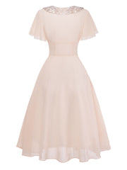 [Pre-Sale] Champagne 1950s Lace Chiffon Ruffle Sleeve Evening Dress