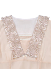 [Pre-Sale] Champagne 1950s Lace Chiffon Ruffle Sleeve Evening Dress