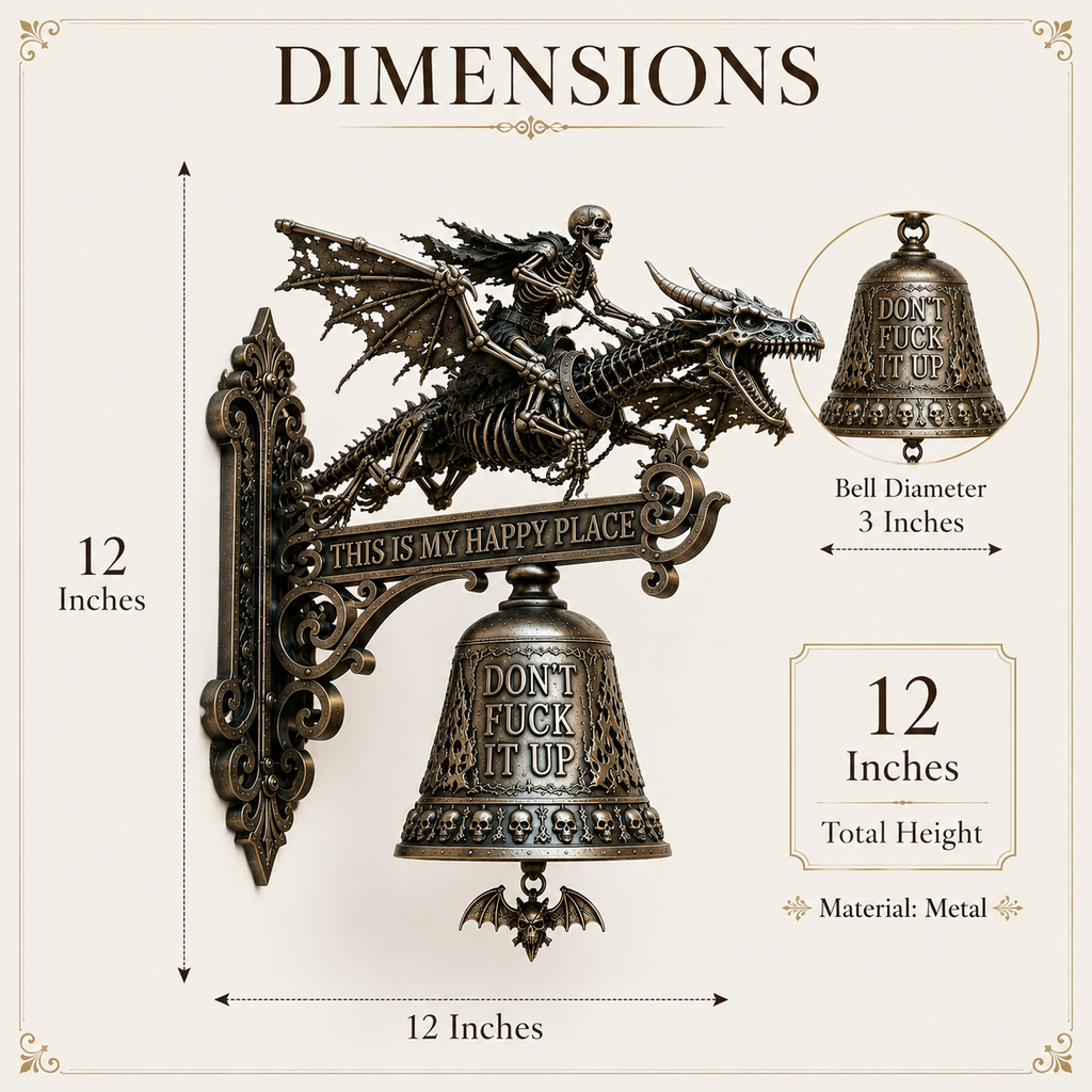 🐉 Skull Dragon Rider Bell – “This Is My Happy Place” Wall Bell