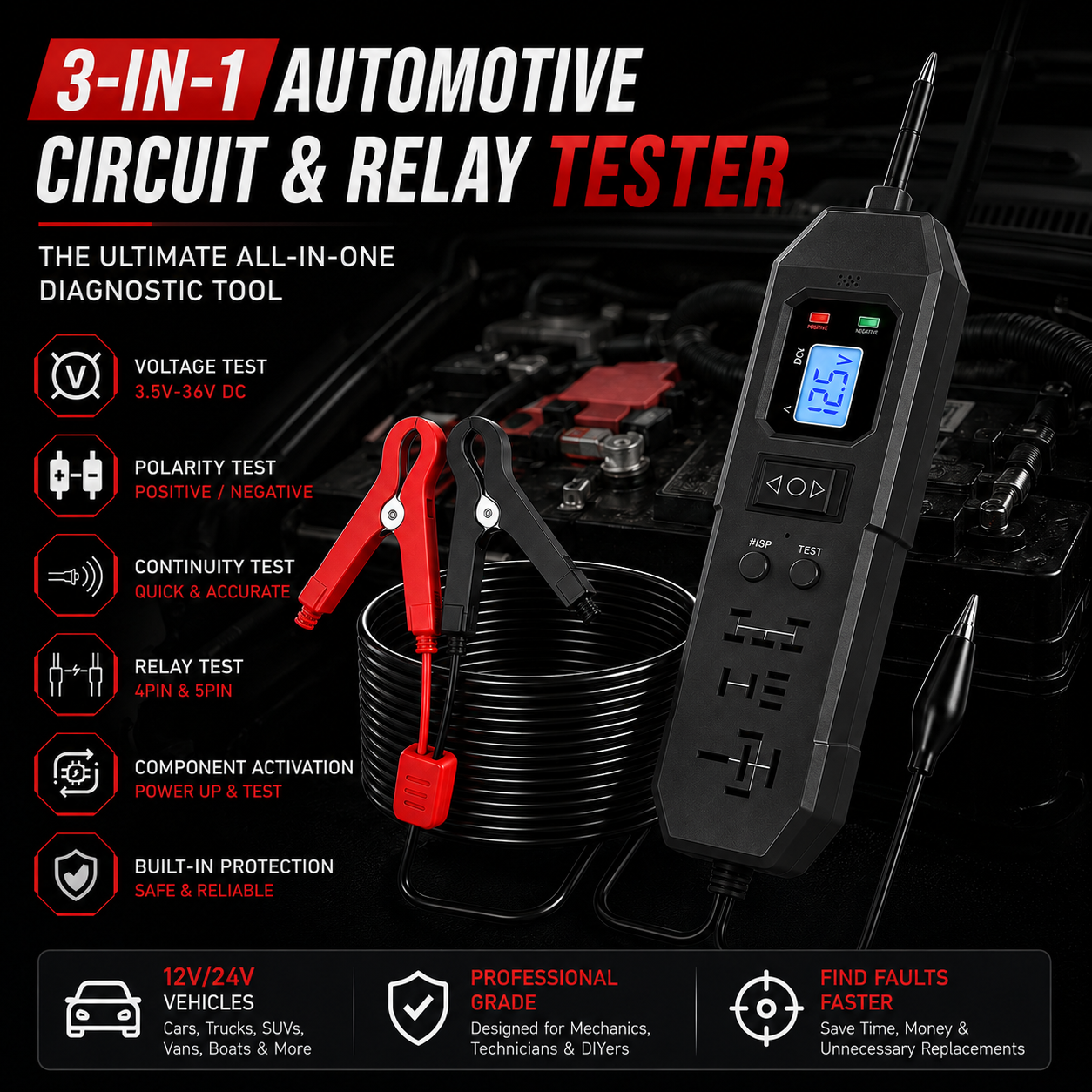 🛠️3-in-1 Automotive Power Circuit Probe & Relay Tester – 12V/24V Electrical Diagnostic Tool