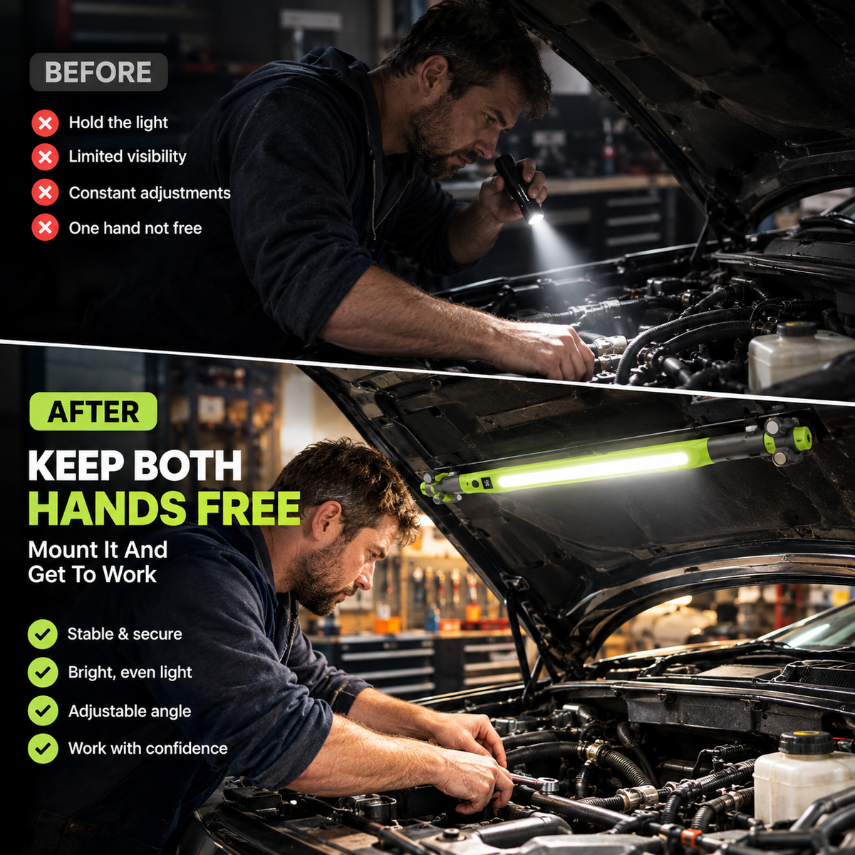 🔦 Rechargeable COB LED Work Light | Magnetic 360° Garage Repair Lamp