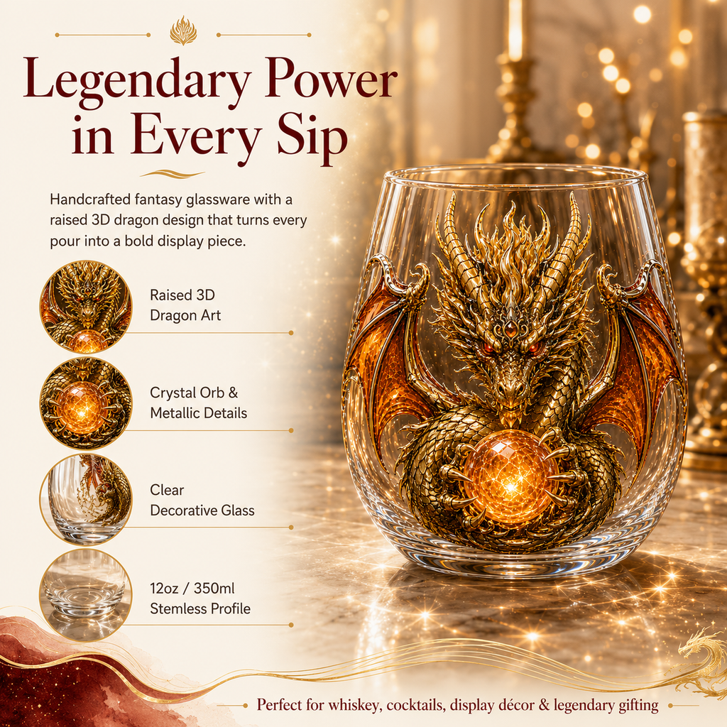 🐉Limited Edition 3D Mythic Dragon Glass Art Cup -✨Luxury Raised Fantasy Glassware for Whiskey, Home Bar Décor & Legendary Gifts 🎁