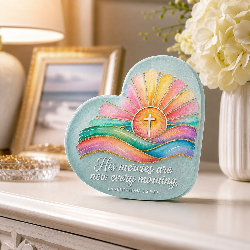 Christian Sea Glass Heart Memorial Keepsake – “His Mercies Are New Every Morning”
