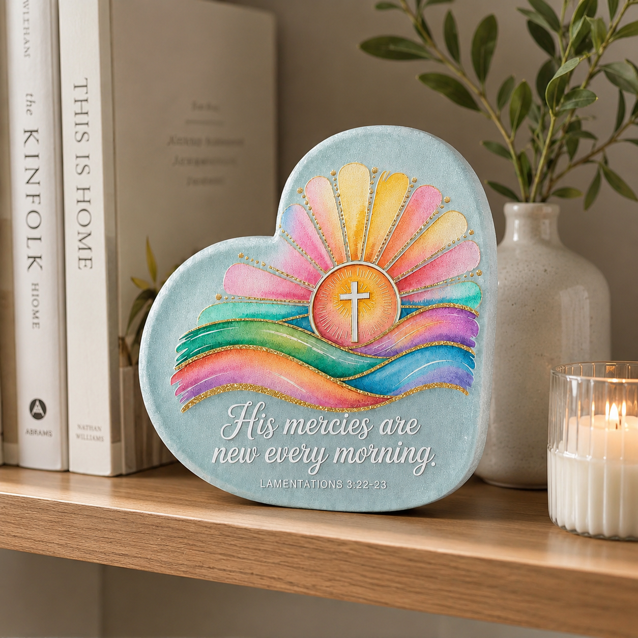 Christian Sea Glass Heart Memorial Keepsake – “His Mercies Are New Every Morning”