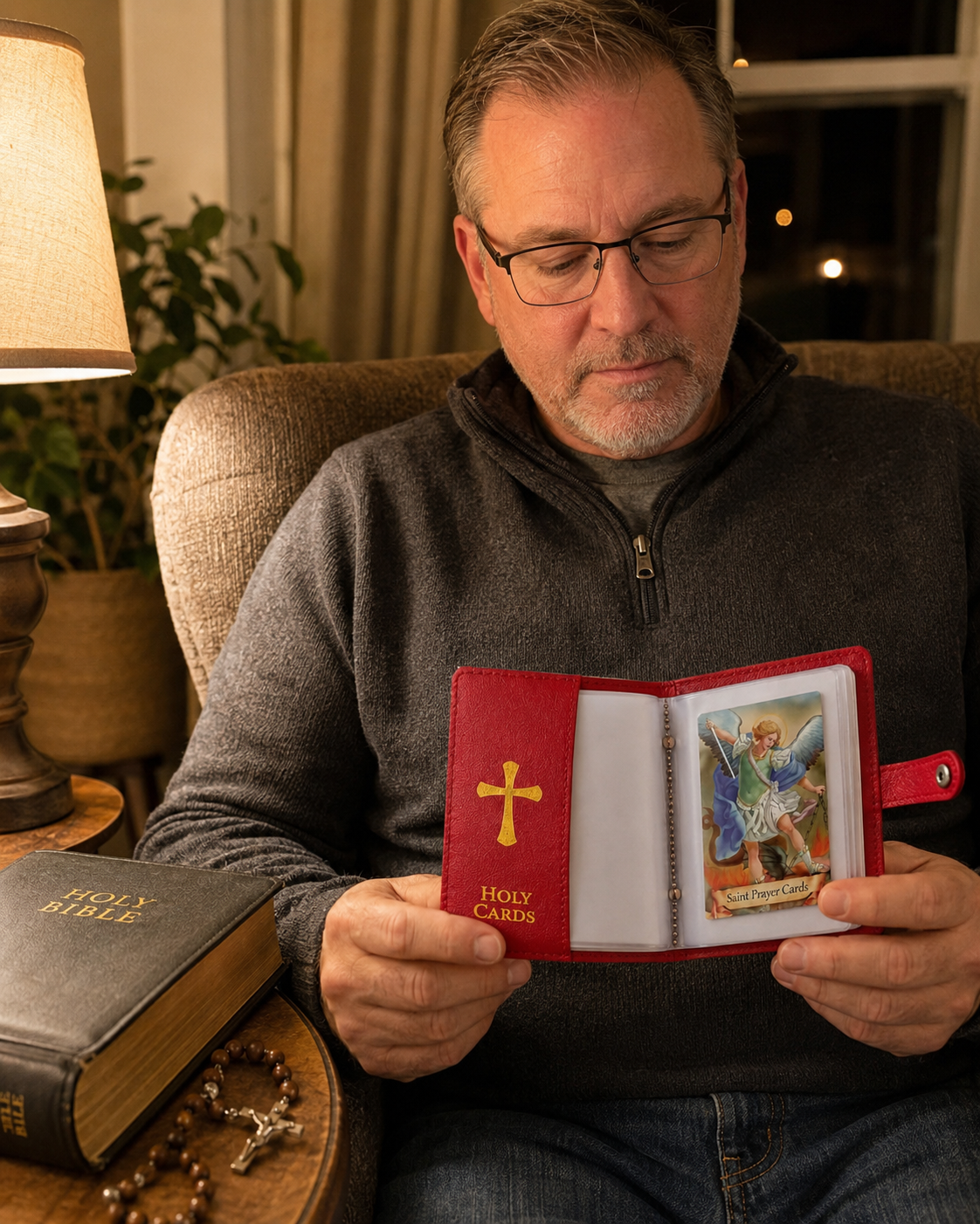 ✝️ Catholic PU+PVC Leather Holy Card Holder – Pocket Prayer Card Organizer with Snap Closure