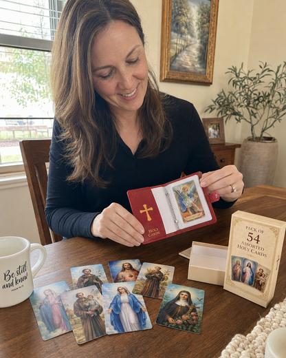 ✝️ Catholic PU+PVC Leather Holy Card Holder – Pocket Prayer Card Organizer with Snap Closure