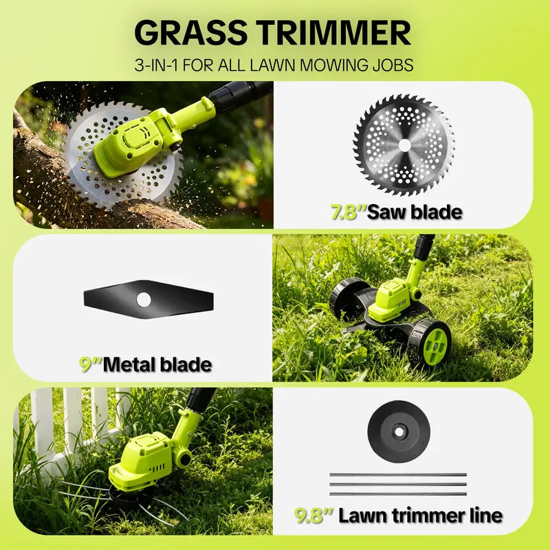 🌿 3-in-1 Cordless Grass Trimmer | Brushless Lawn Mower &amp; Edger for Yard Care