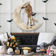 Skeleton Couple  Kiss Halloween On The Moon Hanging Metal Sign Wall Sign
