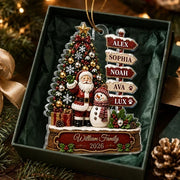 Personalized Acrylic Ornament with Santa, Snowman & Family Signpost, Unique Christmas Gift for Family