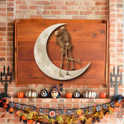 Skeleton Couple  Kiss Halloween On The Moon Hanging Metal Sign Wall Sign