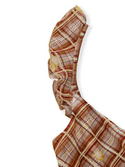 [Pre-Sale] Light Brown 1960s Ruffle Plaid Lemon Pencil Dress