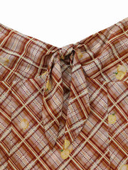 [Pre-Sale] Light Brown 1960s Ruffle Plaid Lemon Pencil Dress