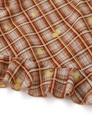 [Pre-Sale] Light Brown 1960s Ruffle Plaid Lemon Pencil Dress