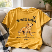 Personalized Classic Tee, Squirrel Patrol Dog Illustration, Vintage Backyard Scene, Unique Gift for Dog Lovers