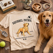 Personalized Classic Tee, Squirrel Patrol Dog Illustration, Vintage Backyard Scene, Unique Gift for Dog Lovers