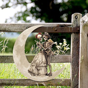 Skeleton Couple On The Moon Skull Lover Valentine's Day Hanging Metal Sign
