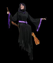 Light-Up Hovering Witch with Broom & Wand Halloween Animatronic Decoration