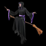 Light-Up Hovering Witch with Broom & Wand Halloween Animatronic Decoration