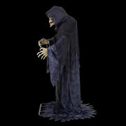 Rising Skeleton Reaper in Hooded Cloak Halloween Animatronic Decoration