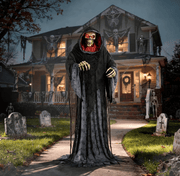 Rising Skeleton Reaper in Hooded Cloak Halloween Animatronic Decoration