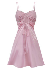 [Pre-Sale] Pink 1950s Embroidered Floral Mesh Satin Nightgown