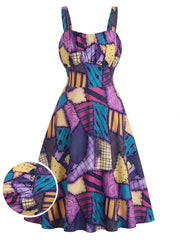 Purple 1950s Patchwork Gothic Halloween A-Line Dress