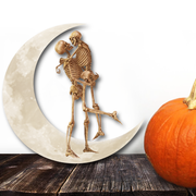 Skeleton Couple  Kiss Halloween On The Moon Hanging Metal Sign Wall Sign