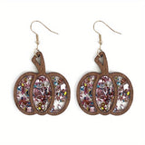Halloween Wooden Glitter Pumpkin Earrings