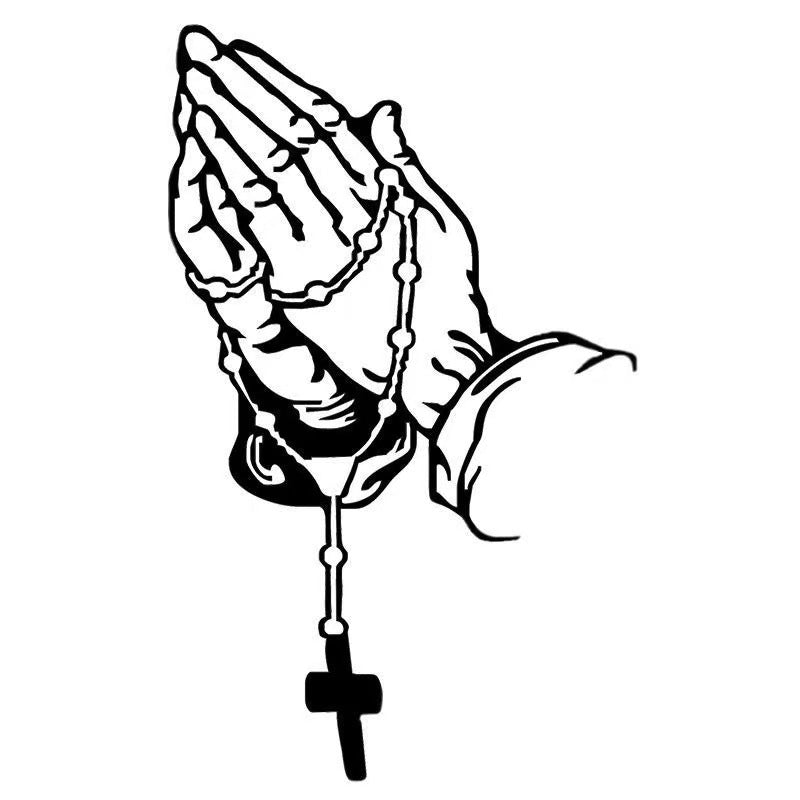 Praying Hands Rosary Cross Car Window Decal
