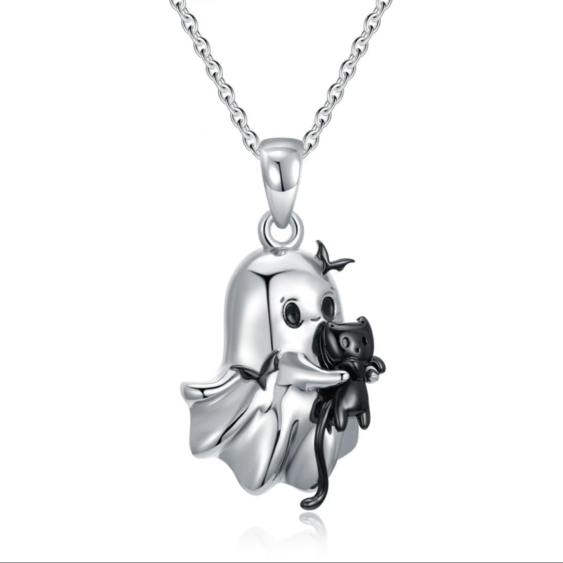 Cute Ghost Black Cat Pendant Necklace