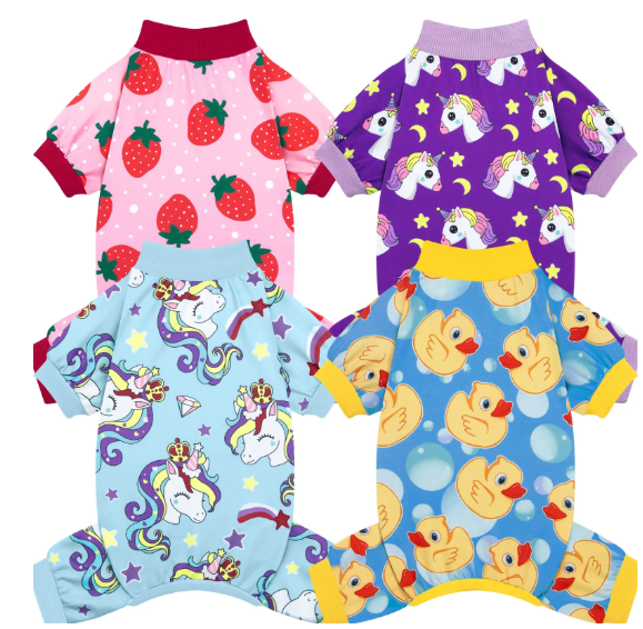 4-Piece Soft Dog & Cat Clothing, Breathable Sleepwear with Playful Avocado, Monkey, Dinosaur Animal Print, Universal-Fit Comfortable Pet Apparel Summervibes Petlovers Costume