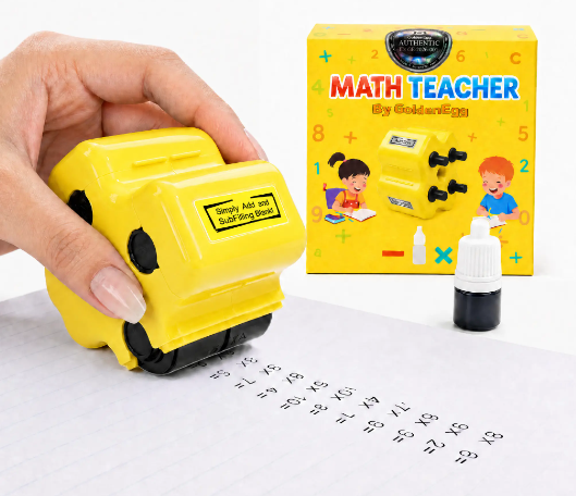 Math Teacher 4 in 1 Math Roller Stamp, Addition Subtraction Multiplication Practice Tool, Math Stamp Ink Roller for Kids Ages 5-9 1st 2nd 3rd Grade Classroom Homeschool Home Use, Math Gift for Kids, Summer Learning | GoldenEgg