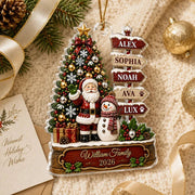 Personalized Acrylic Ornament with Santa, Snowman & Family Signpost, Unique Christmas Gift for Family
