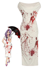 [Pre-Sale] White 1960s Halloween Blood Pencil Dress