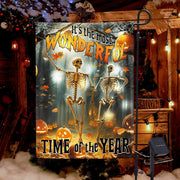 Skull Skeleton Fall Halloween Pumpkin It's The Most Wonderful Time Of The Year, Halloween Solar Led Garden Flag