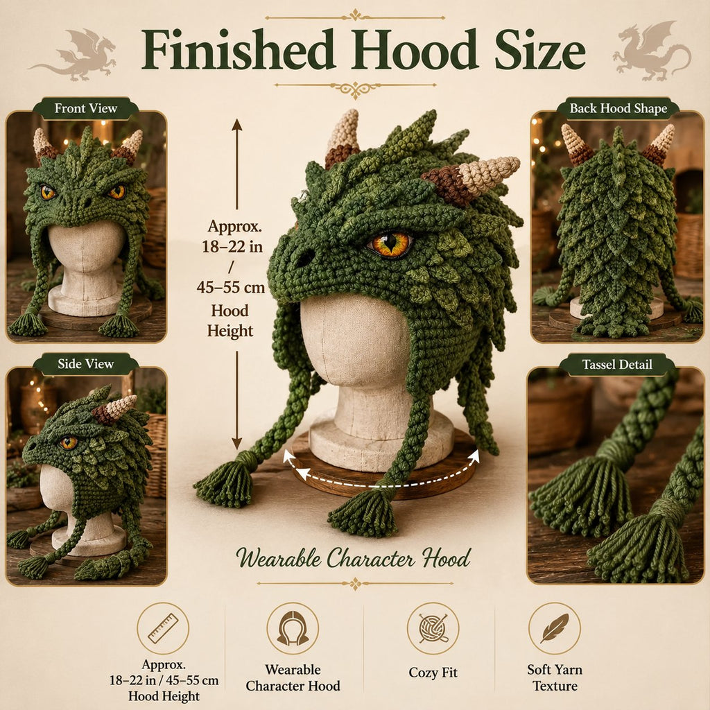 🐉✨ Fantasy Hood Hat DIY Crochet Kit | Premium Soft Yarn Materials with Step-by-Step Guide DIY Handmade Wearable Character Hood 🧶🎭