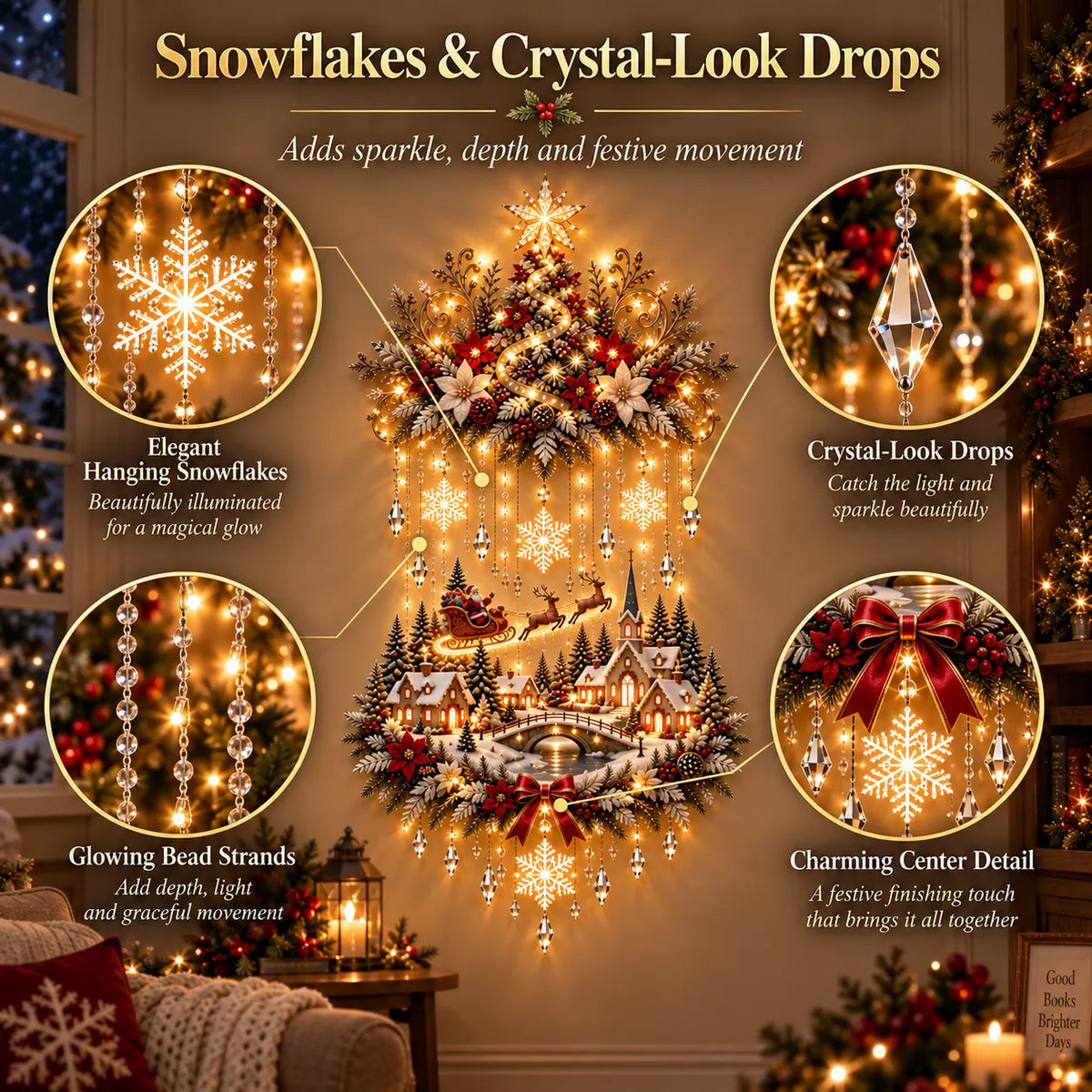 🎄 Illuminated Christmas Tree & Village Wall Hanging | Cascading Warm Lights for Living Rooms. Entryways & Staircases ✨